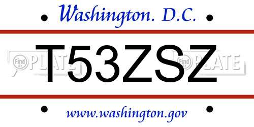T53ZSZ District Of Columbia License Plate