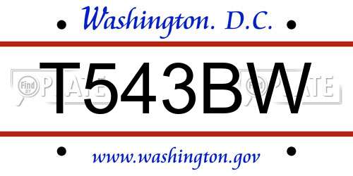 T543BW District Of Columbia License Plate