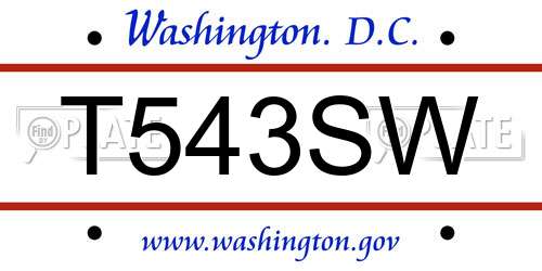T543SW District Of Columbia License Plate