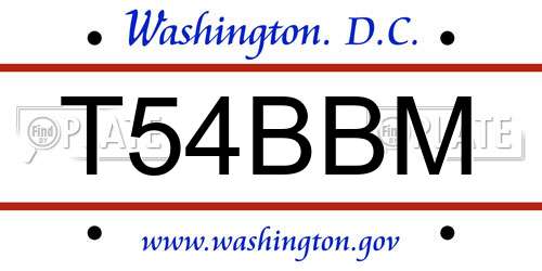 T54BBM District Of Columbia License Plate