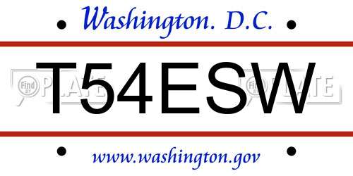 T54ESW District Of Columbia License Plate
