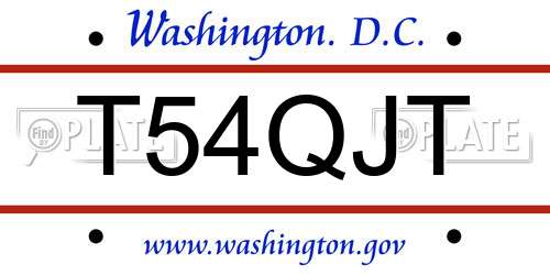 T54QJT District Of Columbia License Plate