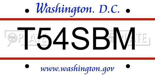 T54SBM District Of Columbia License Plate