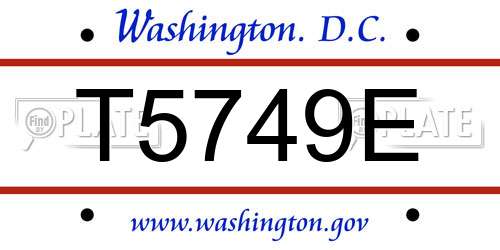 T5749E District Of Columbia License Plate