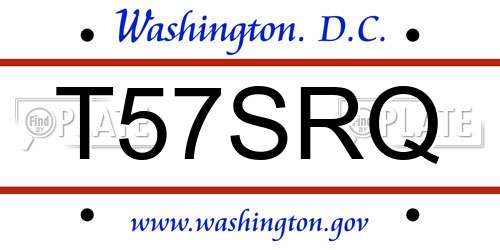 T57SRQ District Of Columbia License Plate