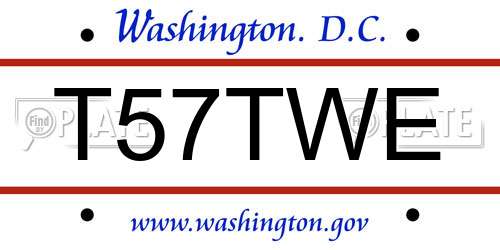 T57TWE District Of Columbia License Plate