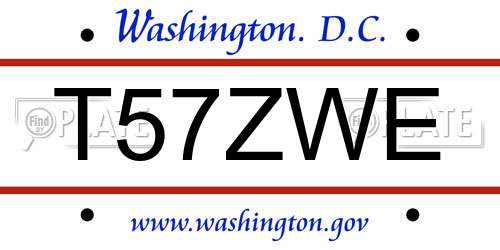 T57ZWE District Of Columbia License Plate