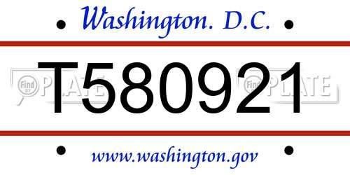 T580921 District Of Columbia License Plate