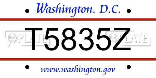 T5835Z District Of Columbia License Plate
