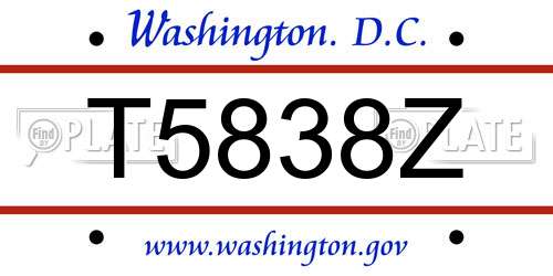 T5838Z District Of Columbia License Plate