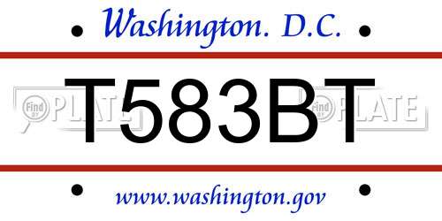 T583BT District Of Columbia License Plate
