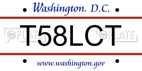 T58LCT District Of Columbia License Plate