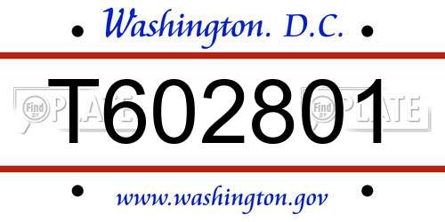 T602801 District Of Columbia License Plate