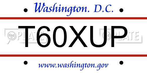 T60XUP District Of Columbia License Plate