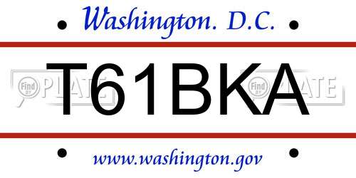 T61BKA District Of Columbia License Plate