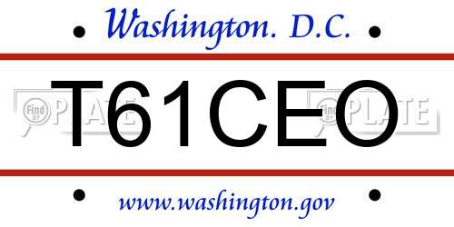T61CEO District Of Columbia License Plate