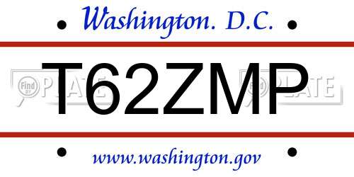 T62ZMP District Of Columbia License Plate