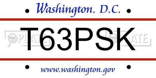 T63PSK District Of Columbia License Plate