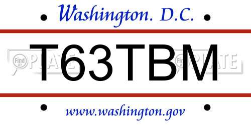 T63TBM District Of Columbia License Plate