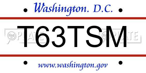 T63TSM District Of Columbia License Plate