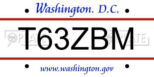 T63ZBM District Of Columbia License Plate