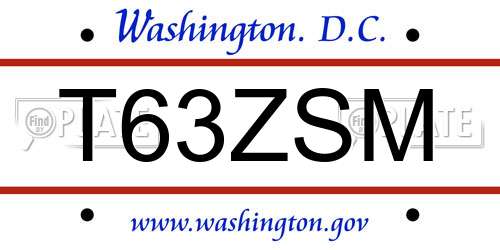 T63ZSM District Of Columbia License Plate