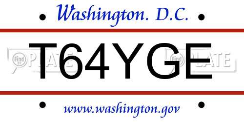 T64YGE District Of Columbia License Plate
