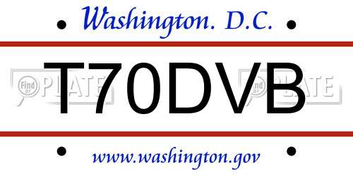T70DVB District Of Columbia License Plate
