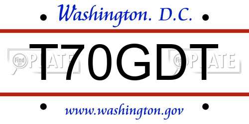 T70GDT District Of Columbia License Plate