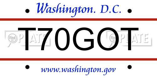 T70GOT District Of Columbia License Plate