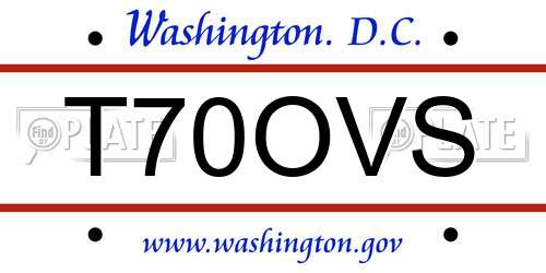 T70OVS District Of Columbia License Plate
