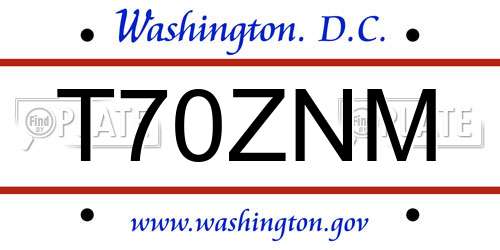 T70ZNM District Of Columbia License Plate