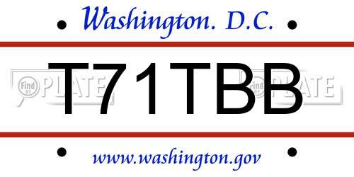 T71TBB District Of Columbia License Plate