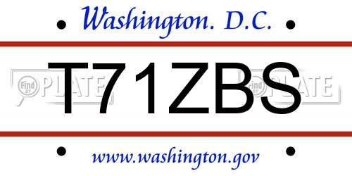 T71ZBS District Of Columbia License Plate