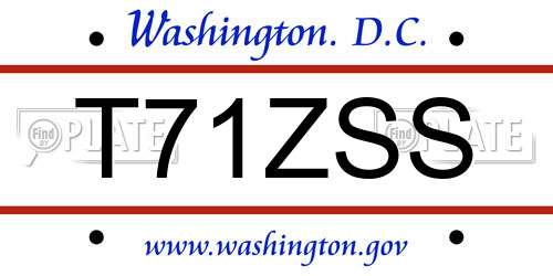 T71ZSS District Of Columbia License Plate
