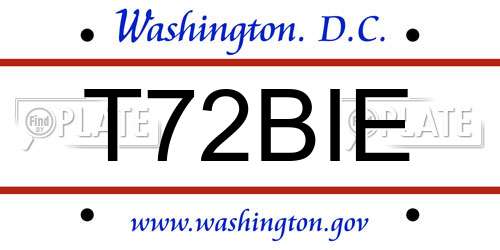 T72BIE District Of Columbia License Plate