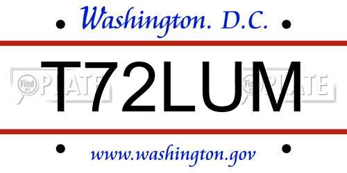 T72LUM District Of Columbia License Plate