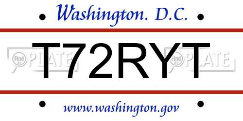 T72RYT District Of Columbia License Plate