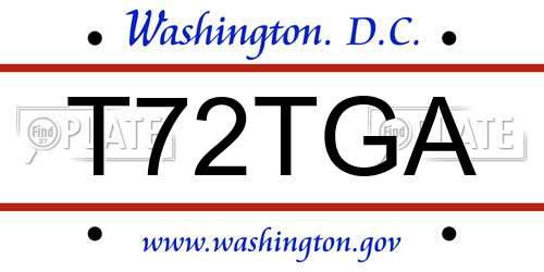 T72TGA District Of Columbia License Plate