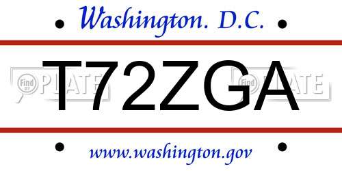 T72ZGA District Of Columbia License Plate