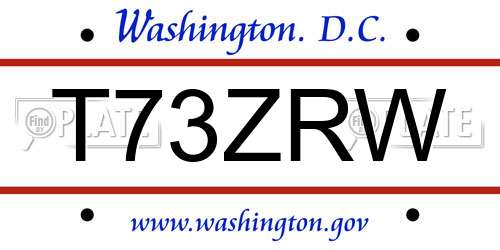 T73ZRW District Of Columbia License Plate