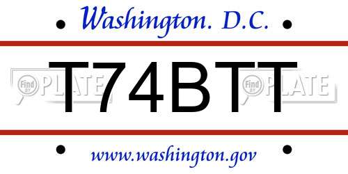 T74BTT District Of Columbia License Plate