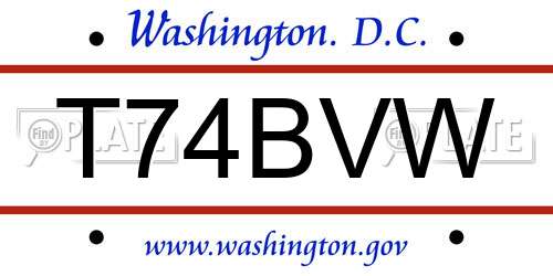 T74BVW District Of Columbia License Plate