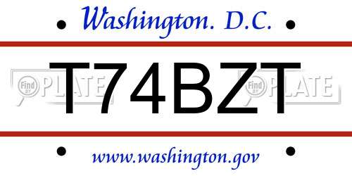 T74BZT District Of Columbia License Plate