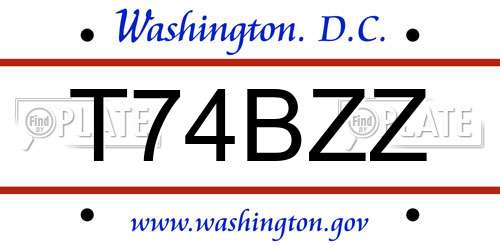 T74BZZ District Of Columbia License Plate