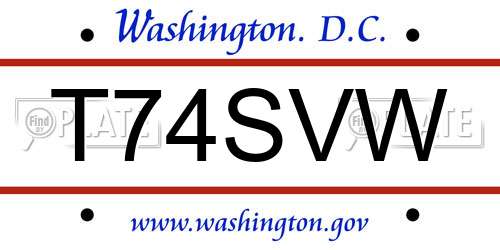 T74SVW District Of Columbia License Plate