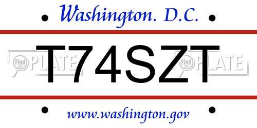 T74SZT District Of Columbia License Plate
