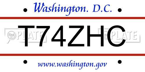 T74ZHC District Of Columbia License Plate