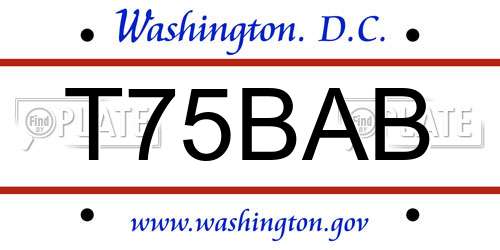 T75BAB District Of Columbia License Plate