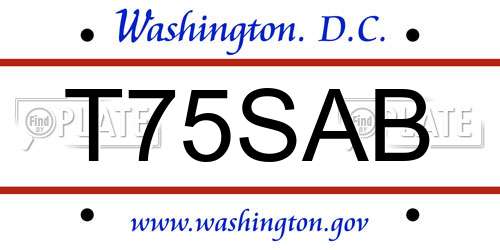 T75SAB District Of Columbia License Plate